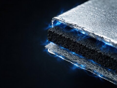 Macro Close-Up Of Layered Battery Material With Blue Energy Glow