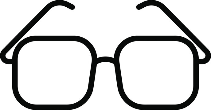 Minimalist eyeglasses icon vector, black outline spectacles illustration, modern square frame eyewear for vision and optical design