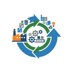 Naklejka premium A circular diagram showing industrial manufacturing and recycling processes