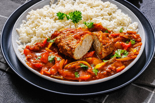 American Style Meatloaf Patty with Sauce and rice