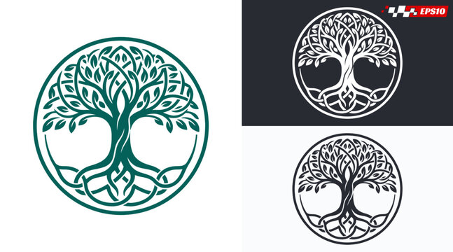 Celtic Tree of Life Symbol with Intricate Roots and Branches.
