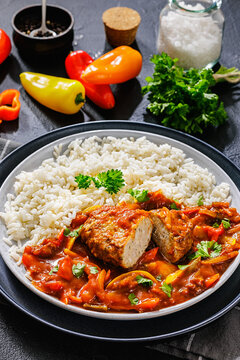 American Style Meatloaf Patty with Sauce and rice