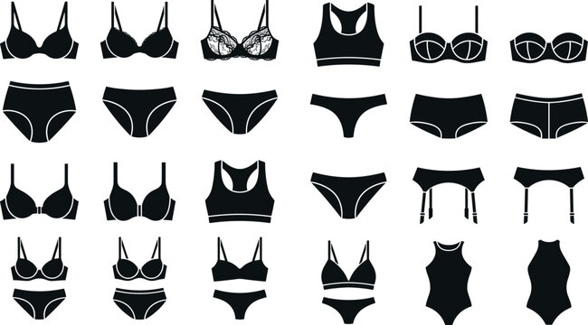 Women Underwear and Lingerie Icon Set Vector Illustration Isolated on White Background