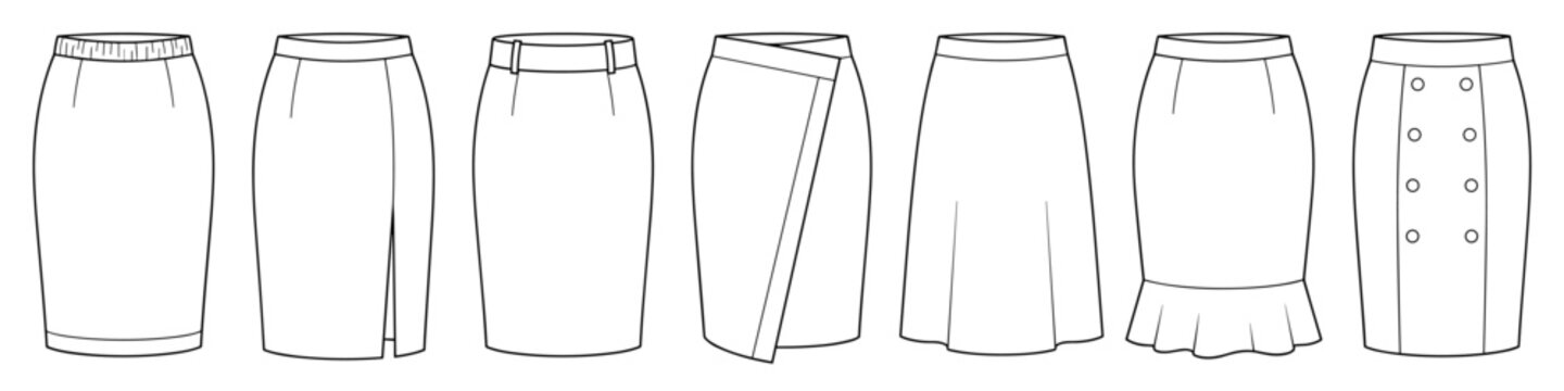 corporate office pencil skirts set of professional womens clothing vector illustration technical cad drawing template