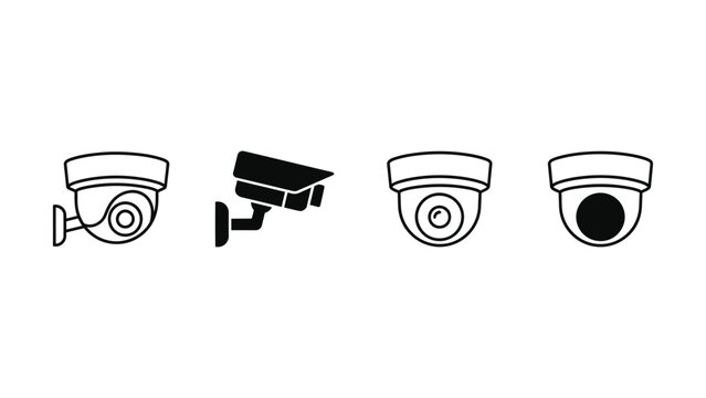 Four different types of security cameras on white background  surveillance icons