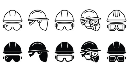 Fototapeta premium Construction Personal Protective Equipment Icons Set Featuring Hard Hats and Safety Goggles