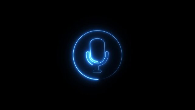 Voice recording podcast mic microphone button icon animation. neon line microphone icon .on alpha transparent background.