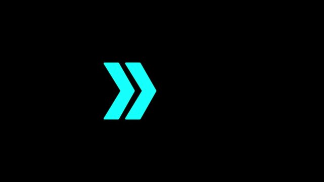 Right-directional arrow loop animation. Arrow moving right on black background. Animated arrows for the overlay video, 4k motion graphic animation.