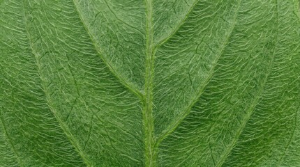 Fototapeta premium Detailed macro view of a vibrant green leaf texture with prominent veins