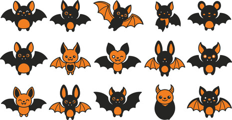 Obraz premium Collection of cute cartoon bat illustrations for halloween decorations and festive party stickers on a white background