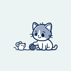 Fototapeta premium Cute cat and mouse cartoon mascot vector illustration with bold outlines playing together on light background