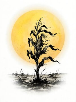 Lone tree silhouette against a bright yellow setting sun art