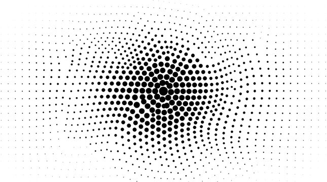 Abstract black and white halftone pattern with radial dot gradient for graphic design background