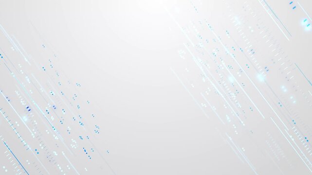 Clean white digital line visual cyan streaks, tiny blue dots, and soft 19 motion over copy space. for corporate presentations, app screens, health tech intros, and minimal video graphics.
