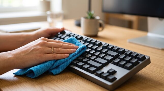Cleaning a computer keyboard with a cloth