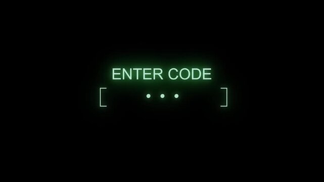 Glowing green Enter Code interface successful verification indicator background. authentication screens, cybersecurity login systems, software interfaces, mobile applications, 19 branding,