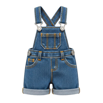 A pair of blue denim overalls for a baby or toddler isolated on transparent background