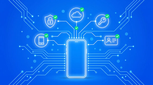 Smartphone security and data protection concept with digital icons