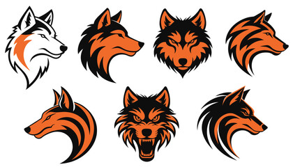 Obraz premium Wolf Head Logos: Aggressive and Stylized Animal Graphics