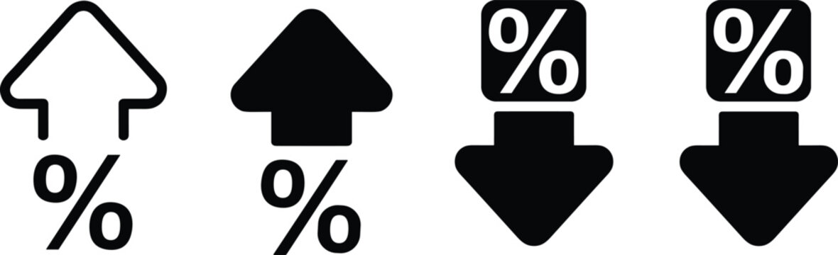 Percentage growth and decline arrows with flat design on white background representing financial change