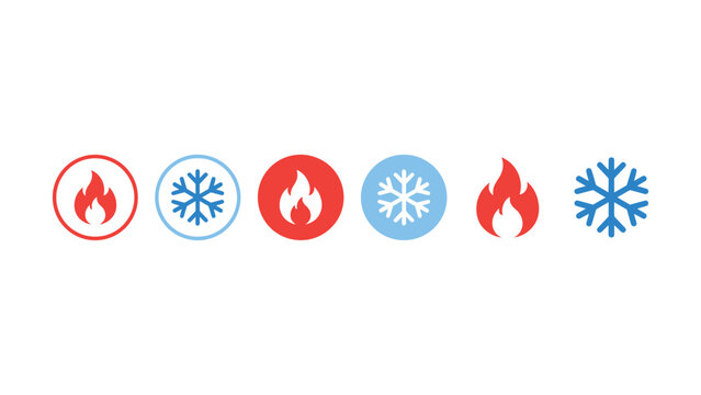 Fire and snowflake icons in red and blue on white background