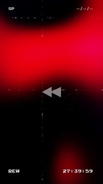 Retro VHS rewind effect featuring red lightleaks and glitchy analog textures with a countdown timer and tracking lines for vintage video transitions and nostalgic backgrounds