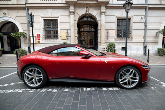 Krakow, Poland - July 19, 2026: Red Ferrari 12Cilindri parked on a street in Krakow, Poland