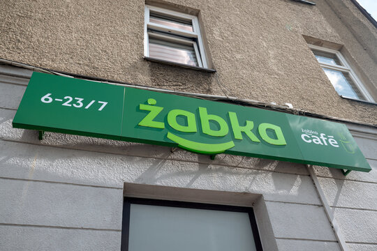 Krakow, Poland - July 19, 2026: Entrance to a Żabka Caf&eacute; convenience store in Poland.