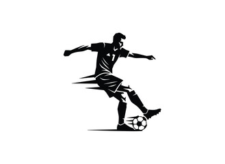 Fototapeta premium Dynamic silhouette of a soccer player wearing number 7, delivering a powerful kick with speed lines emphasizing force and skill.