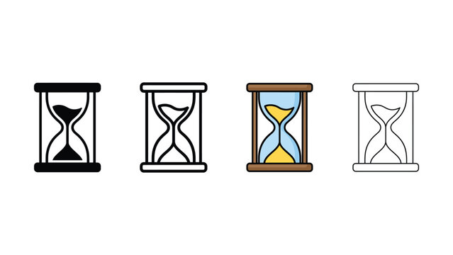 Four different hourglass icons in various colors and styles are shown side by side