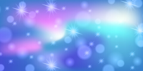 Dreamscape with pink and purple glitter, sparkling rainbow, stars, and magical gradient sky. Perfect fantasy backdrop for princess themed designs and fairy tales. Vector bg. © Qiana
