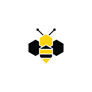Geometric Bee Icon with Hexagon Wings.