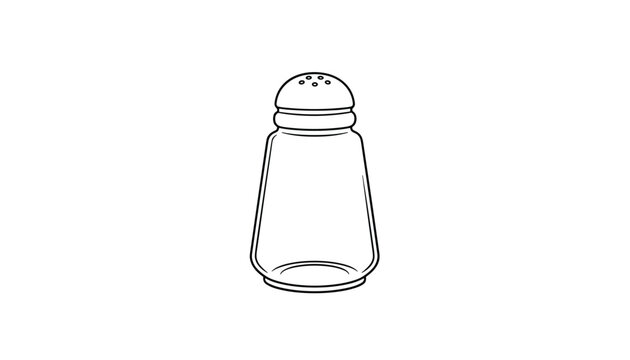 Minimalist black and white outline illustration of a glass salt shaker with holes in the top for kitchen and dining usage.