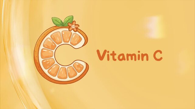 Cute Vitamin C orange fruit illustration animation, health and skincare ingredient loop