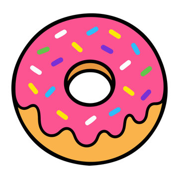 Pink glazed donut with colorful sprinkles vector illustration