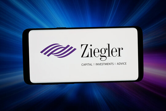 Stuttgart, Germany - 07-20-2026: In this photo illustration, the logo of US financial business B.C. Ziegler and Company is displayed on a smartphone in front of abstract background on computer screen.