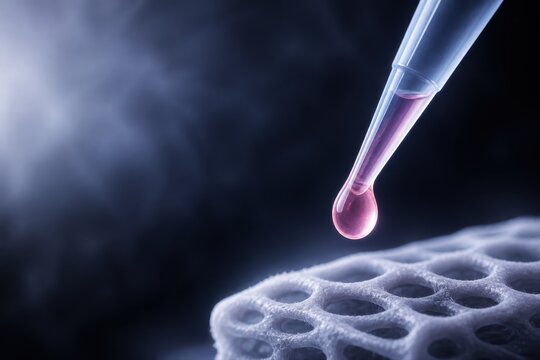 Pipette Drop Over Porous Scaffold in Biotechnology Laboratory