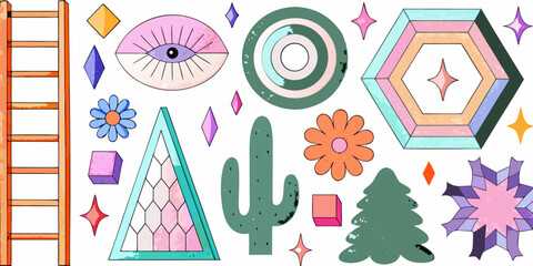 Obraz premium Colorful Vector Illustration Of Abstract Shapes And Botanical Elements