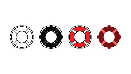 Four different colored lifebuoy icons in a row on white background © khadija