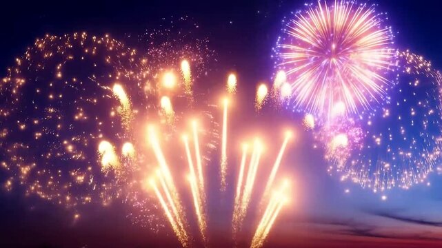 Universal Luxury Concept Golden Fireworks Exploding in Night Sky During Festive Celebration With Vibrant Sparks And Light Display