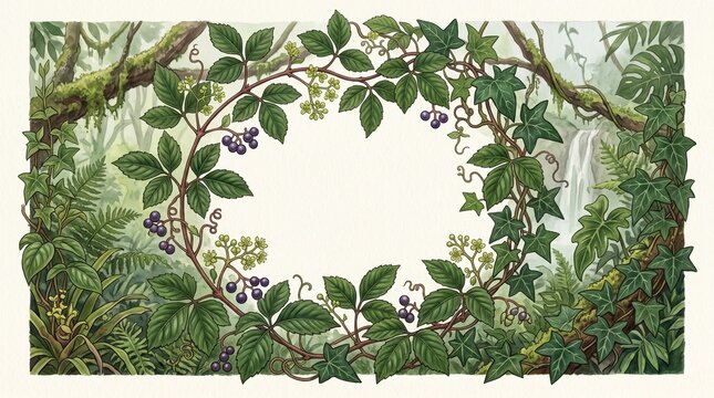 Bush grape or three-leaved wild vine cayratia (Cayratia trifolia) liana ivy plant bush, nature frame jungle border