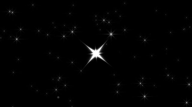 Sparkling and twinkling stars Shine animation, bright star with white tint, single shining light different colors, sparkling star animation on starry night sky background overlay, 4k loop