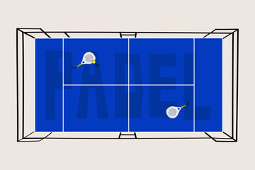 Fototapeta premium Modern Padel Court Poster with Dynamic Typography and Rackets. Sports Tournament Banner for Club Advertising, Social Media Promotion, Event Marketing and Athletic Branding