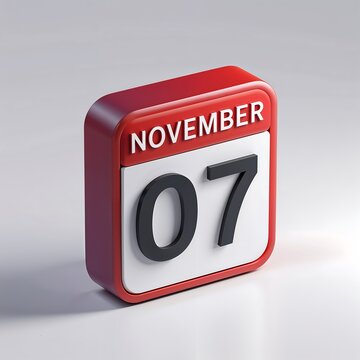 3d calendar icon showing november 7th isolated on white background