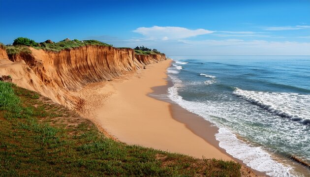 pixelated sandy cliff by ocean