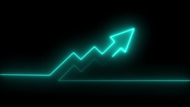 High inflation up arrow. Increase profit, growth arrow and inflation graph neon animation on black background .