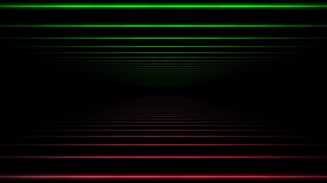 Green red scanline 19 background horizontal glowing bars, black negative space, and retro digital depth. for glitch videos, cyber intros, music visuals, system screens, and motion overlays.