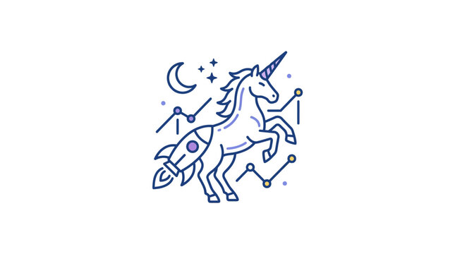 Futuristic Unicorn Illustration Representing High Growth Tech Startup Concept and Business Success