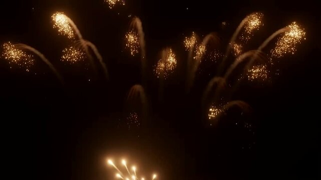 Golden Fireworks Display Against Dark Night Sky Representing Universal Luxury Concept And Celebration