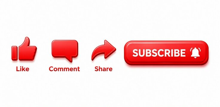 Red social media action icons with subscribe button